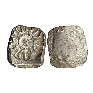 Ancient Punch Marked Coinage Gandhara Mahajanapada 5 armed wheel symbol Silver 1/4 Shatama