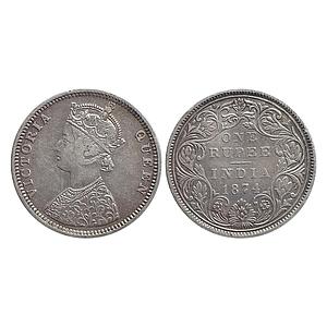 British India Victoria Queen 1874 AD Obv C1 Rev II No mint mark Bombay Mint Silver Rupee