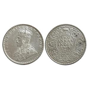 British India George V 1915 AD Calcutta Mint Silver 2 Annas