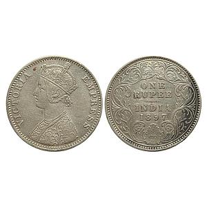 British India Victoria Empress 1897 AD Obv. C3 Rev. I "C" Incuse Calcutta Mint Silver Rupe