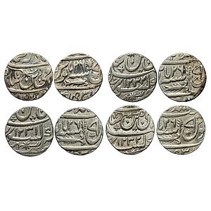 IPS Awadh State INO Shah Alam II Muhammadabad Banaras Mint Set of 4 Coins Silver Rupee