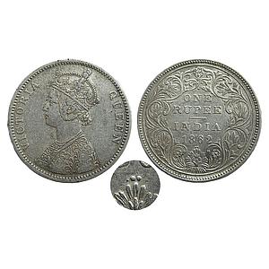 British India Victoria Queen 1862 AD Obv A Rev II 1/2 dot re-engraved older dies of 3/4 do