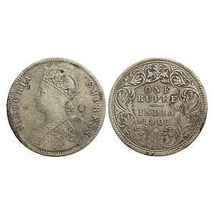 British India Victoria Empress 1901 AD Obv A4 Rev I C Incuse Mule Calcutta Mint Silver Rup