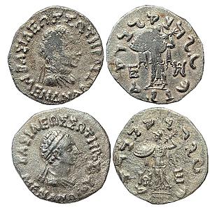 Ancient Indo Greek Menander I set of two coins Silver Drachmas