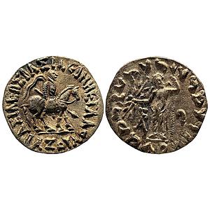 Ancient Indo-Scythians Azes I Silver Tetradrachm