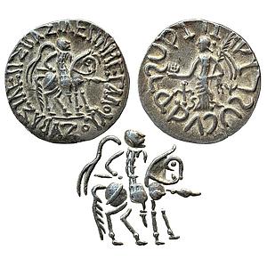 Ancient Indo-Scythians Azes I Silver Tetradrachm