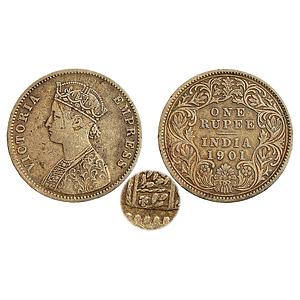 British India Victoria Empress 1901 AD Mule Obv. A4 Rev. I C incuse left over obv. dies of