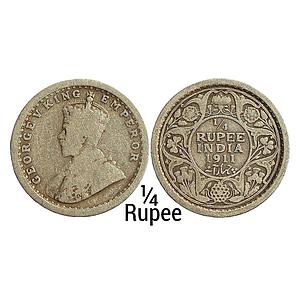 British India George V 1911 AD Calcutta Mint Silver 1/4 Rupee