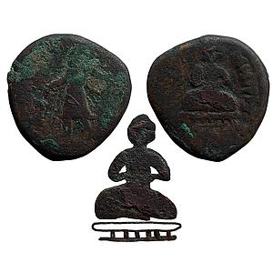 Ancient Kushanas Kanishka I Copper Tetradrachm Boddo Type Buddha