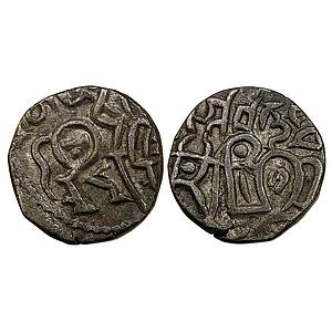 Hindu Medieval Tomaras of Dilli Madana Pala Bull and Horseman type Billon Jital