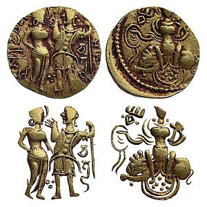 Ancient Guptas Chandragupta I King and Queen type Gold Dinara