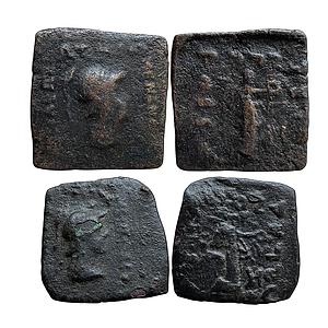 Ancient Indo-Greeks Menander I Set of 2 coins Bronze Quadruples
