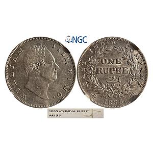 EIC William IV 1835 AD RS incuse B / II Bud leaves 20 Berries Calcutta Mint Silver Rupee