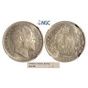 British India Edward VII 1906 AD without dot on the vines Calcutta Mint Silver Rupee