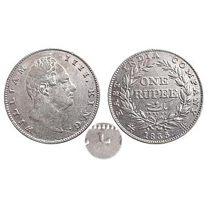 EIC William IV 1835 AD No initials B(a) / II Bud leaves 20 Berries Bombay Mint Silver Rupe