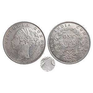 EIC Victoria Queen 1840 AD CL Indian Head re-engraved berry & Crescent Calcutta Mint Silve