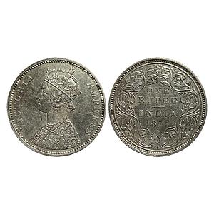 British India Victoria Queen 1877 AD Obv. A3 Rev. II variant dot Bombay Mint Silver Rupee