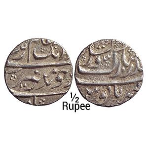 Mughal Aurangzeb Bandar-e-Mubarak Surat Mint Silver 1/2 Rupee