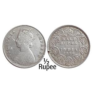 British India Victoria Empress 1886 AD Obv. A Rev. I "C" incuse Calcutta Mint Silver 1/2 R