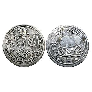 Religious Hindu Temple Token with Maa Laksmi & Cow Silver Token