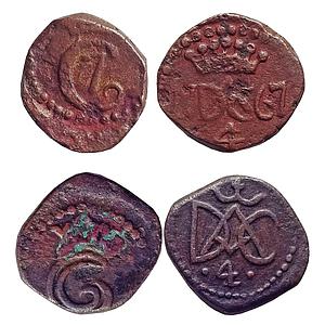Indo Danish Christian VII Christian VI Copper "4 Cash" 2 Coins