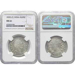 EIC William IV Silver Rupee 1835 AD Calcutta Mint Silver Rupee