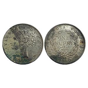 EIC Victoria Queen 1840 AD continuous legend English Head No privy Mark 19 Berries Bombay 