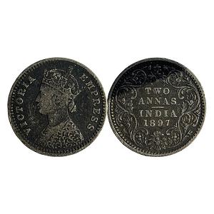 British India Victoria Empress 1897 AD Obv. B Rev. II B Incuse Bombay Mint Silver 2 Annas
