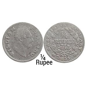 EIC William IV 1835 AD F incuse Wreath with 20 Berries 10L+10R Calcutta Mint Silver 1/4 Ru