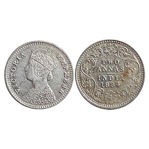 British India Victoria Empress 1894 AD Obv. B Rev. II B incuse Bombay Mint Silver 2 Annas