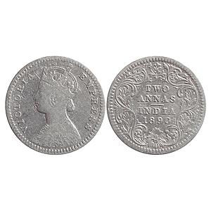British India Victoria Empress 1890 AD Obv. B Rev. II No mint mark Calcutta Mint Silver 2 