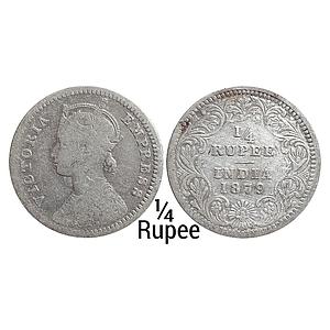 British India Victoria Empress 1879 AD Obv. C Rev. II C incuse Calcutta Mint Silver 1/4 Ru
