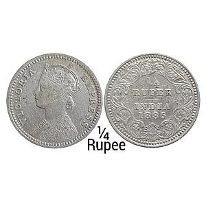 British India Victoria Empress 1885 AD Obv. C Rev. II C incuse Calcutta Mint Silver 1/4 Ru