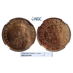 British India George V 1927 AD Bombay Mint Copper 1/4 Anna