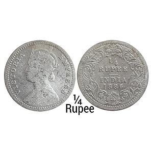 British India Victoria Empress 1886 AD Obv. C Rev. II C incuse Calcutta Mint Silver 1/4 Ru