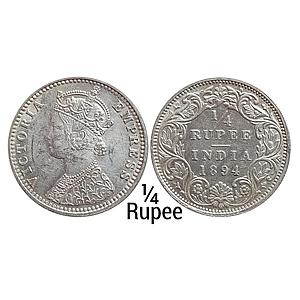 British India Victoria Empress 1894 AD Obv. C Rev. I B incuse Bombay Mint Silver 1/4 Rupee