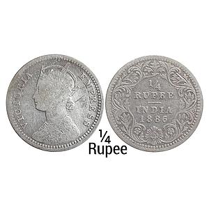 British India Victoria Empress 1886 AD Obv. C Rev. II C incuse Calcutta Mint Silver 1/4 Ru