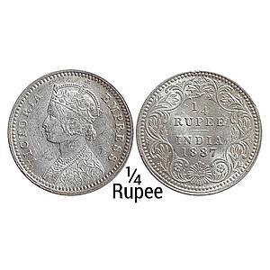 British India Victoria Empress 1887 AD Obv. C Rev. II B raised Bombay Mint Silver 1/4 Rupe