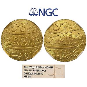 EIC Bengal Presidency INO Shah Alam II India-British Colonial Murshidabad Gold Mohur NGC G
