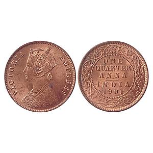 British India, Victoria Empress, 1901, Calcutta Mint, Copper "1/4 Anna"