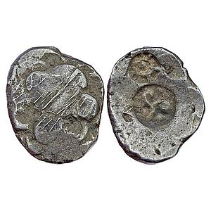 Ancient Punch Marked Coinage Panchala Mahajanapada Upper Ganga Region Silver 1/2 Vimshatik