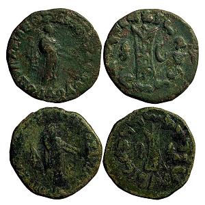 Ancient Indo-Greeks Apollodotus II Set of 2 Coins Bronze Obols