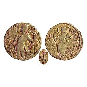Ancient Guptas Kacha Gupta Gold Dinar Chakradhvaja type