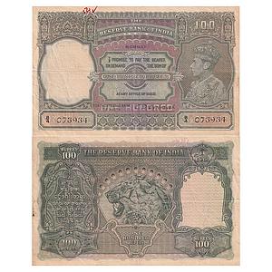 British India Reserve Bank Of India George VI 1938 AD signed C. D. Deshmukh Bombay 100 Rup