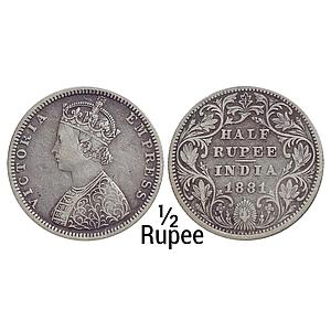 British India Victoria Empress 1881 AD B2 / II / dot Bombay Mint Silver 1/2 Rupee
