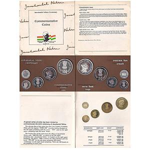 Republic India 1989 AD Proof Set Jawaharlal Nehru Centenary Set of 4 Rupee 1, 5, 20 & 100