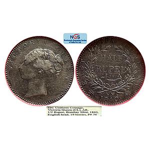 EIC Uniform Coinage Victoria Queen 1840 AD continuous legend English Head 19 Berries (9L+1