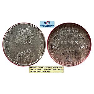British India Victoria Empress 1880 AD A3 / IV / dot, A3 / I / dot Bombay Mint Silver Rupe