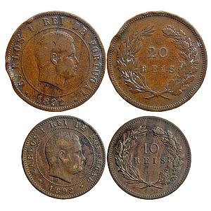 Portugal Carlos I 1892 AD Copper 20 Reis & 10 Reis