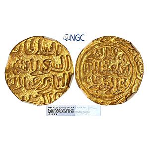 Delhi Sultan Tughlaqs Muhammad Shah III bin Tughluq Baldah Qutbabad Mint Gold Tanka NGC Gr
